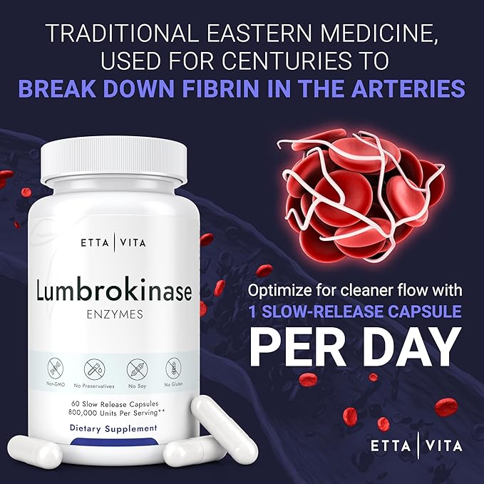 Potent Lumbrokinase Supplement 40mg/Serving (Max Activity - 800,000 Units) - Lumbrokinase Enzymes Capsules for Energy Support, Digestion, Detox, Cognition & Gut Health - Similar to Nattokinase