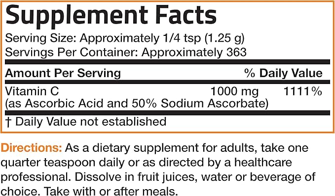 Buffered Vitamin C Powder Ascorbic Acid Buffered with Sodium Ascorbate Soluble Fine Crystals – Promotes Healthy Immune System and Cell Protection – Powerful Antioxidant - 1 Pound (16 Ounces)