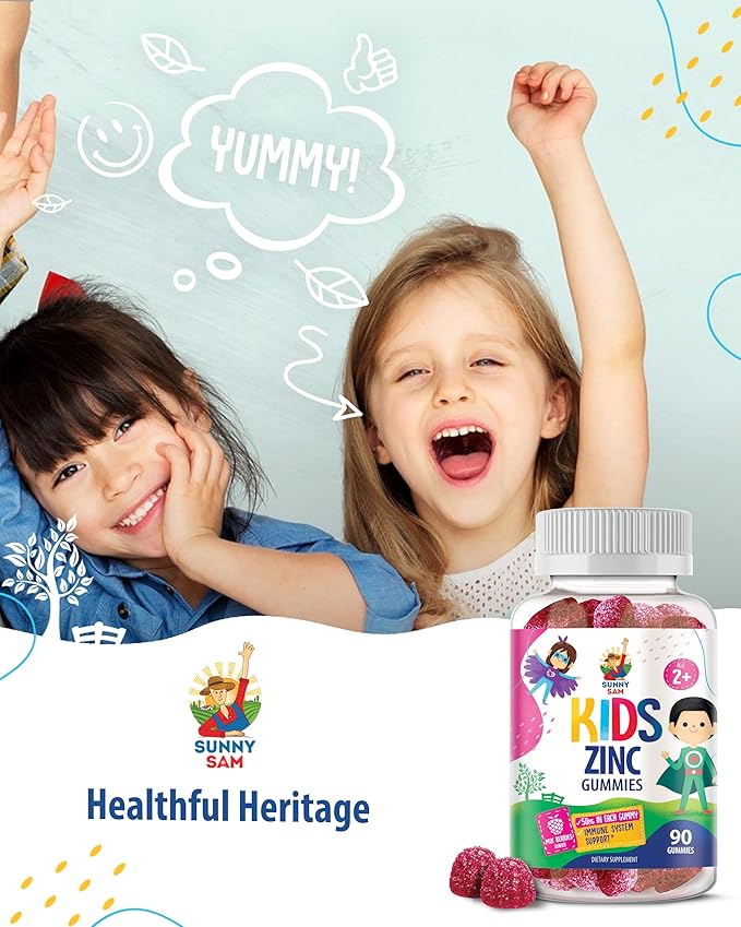 Zinc Gummies for Kids - Chewable Zinc Gummy Supplement for Children Immune Support - Low Sugar Natural Antioxidant Non-GMO Vitamin Chewables for Toddlers & Teens