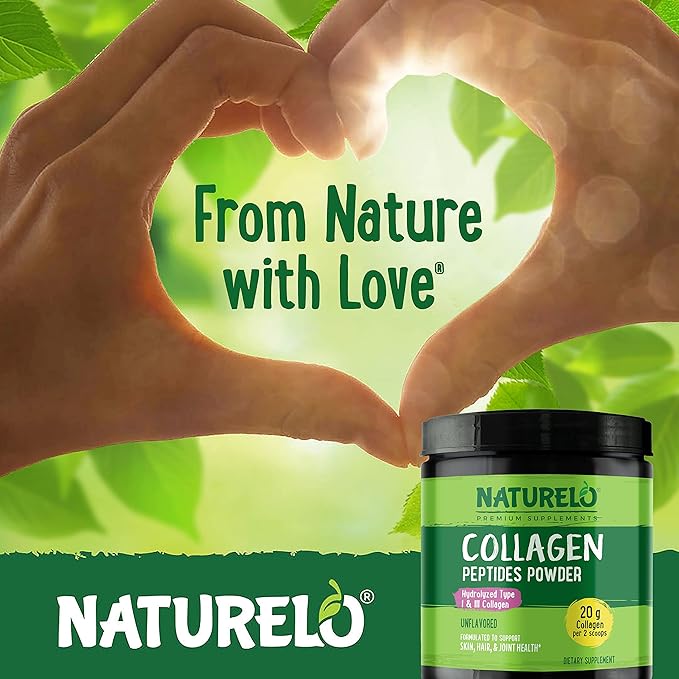 NATURELO Collagen Peptide Powder, Hydrolyzed Collagen Type I & III, Skin Hair & Joint Health - Unflavored, 16 Ounces (Pack of 2) | 90 Servings