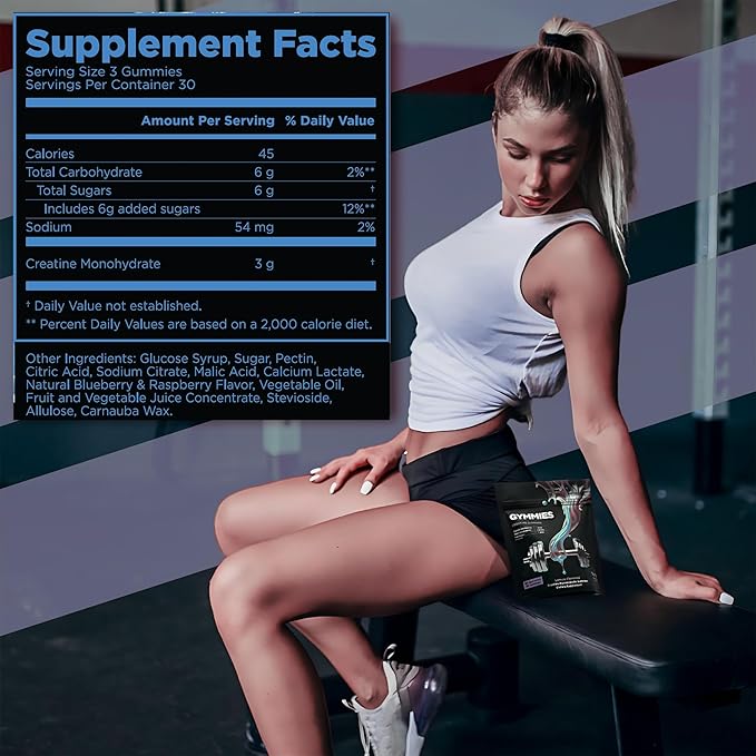 Creatine Monohydrate Gummies - Muscle Growth, Performance, Endurance - 5 Gram Creatine per Serving - Vegan, Non-GMO, Gluten-Free, Made in USA - 90ct (90 Count, Sour Blue Raspberry)