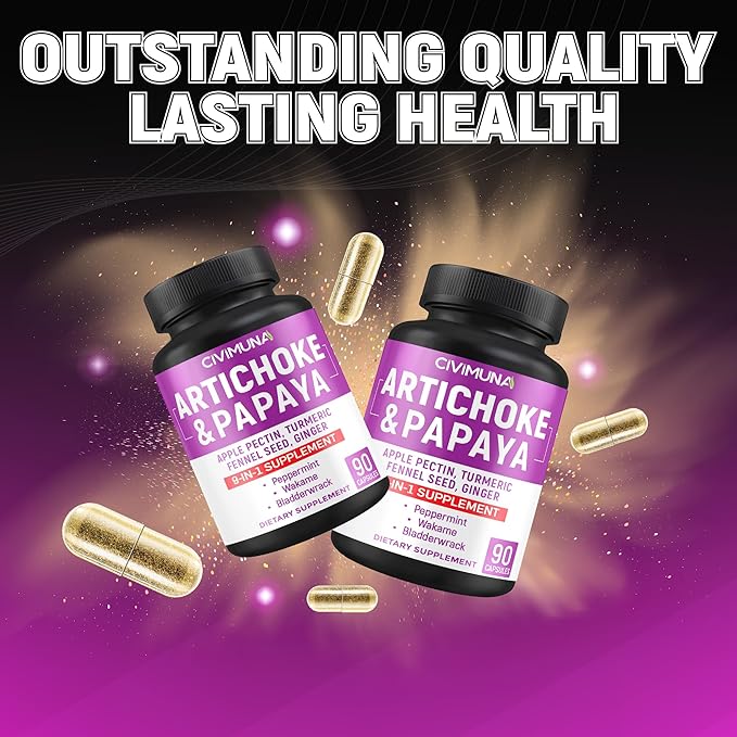 Artichoke Capsules with Artichoke, Papaya, Apple Pectin and More - 90 Capsules for 3 Months Supply
