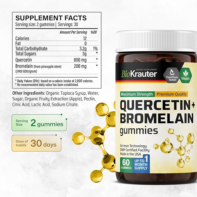 BIO KRAUTER Quercetin with Bromelain 60 Gummies & L-Methylfolate 60 Gummies