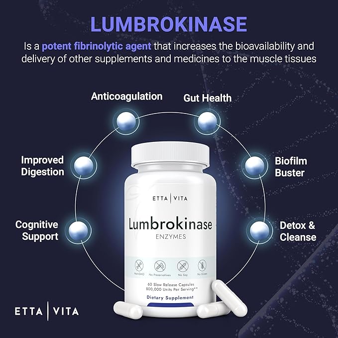 Potent Lumbrokinase Supplement 40mg/Serving (Max Activity - 800,000 Units) - Lumbrokinase Enzymes Capsules for Energy Support, Digestion, Detox, Cognition & Gut Health - Similar to Nattokinase