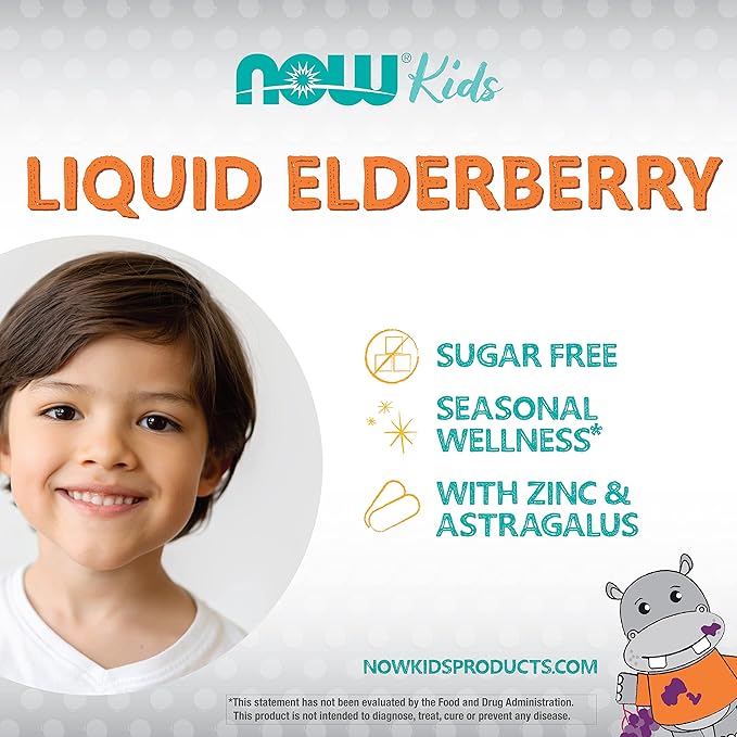 NOW Supplements, Liquid Elderberry for Kids with Zinc and Astragalus, Immune Support*, 8-Ounce, Packaging May Vary (Pack of 2)