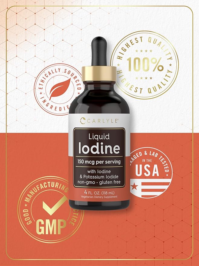 Carlyle Liquid Iodine Drops 4 fl oz | 150 mcg | Iodine & Potassium Iodide Supplement | Vegetarian Liquid Tincture | Non-GMO, Gluten Free