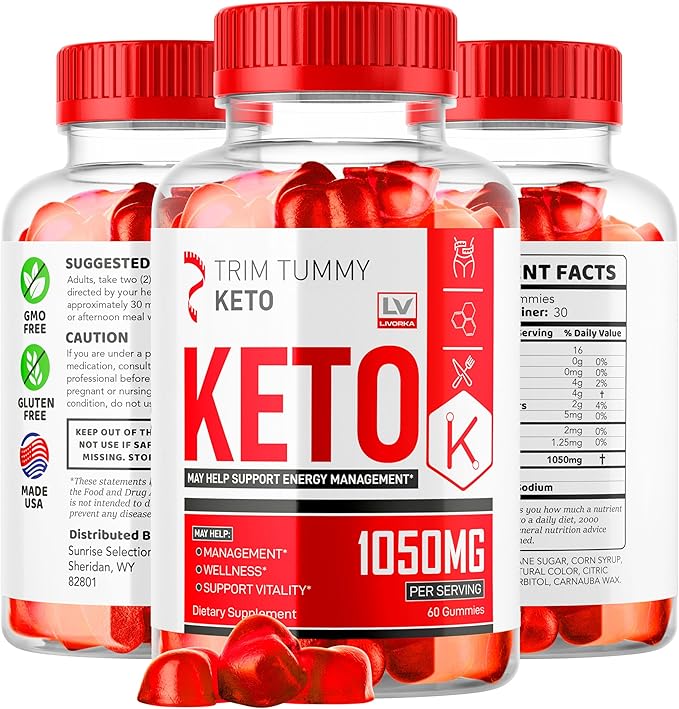 Trim Tummy Keto ACV Gummies 1050MG, Keto Apple Cider Vinegar - Advanced Formula, 60 Gummies for 1 Month