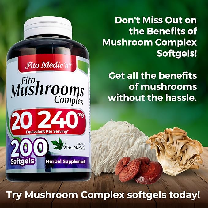 Lab | mushroom supplement | mushroom complex | 200 Softgels |18 Species | mushrooms | Ultra high Absorption | lions mane | reishi | cordyceps | Zhu Ling | Maitake | Chaga | turkey tail mushroom.