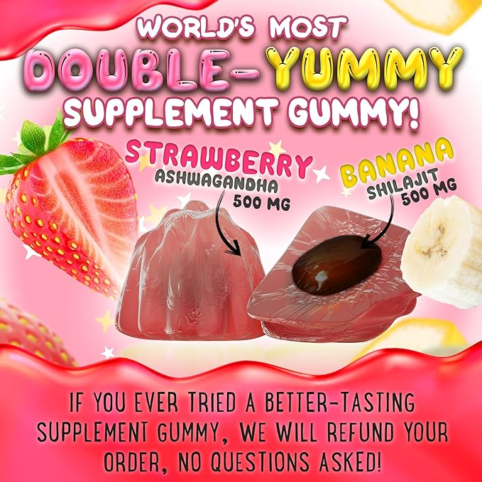 Pure Himalayan Shilajit Gummies - 100% Authentic Shilajit Reisin Extract for Men and Women with Ashwagandha and Shatavari - 60 Gummy - Strawberry & Banana and Peach & Mango Bundle