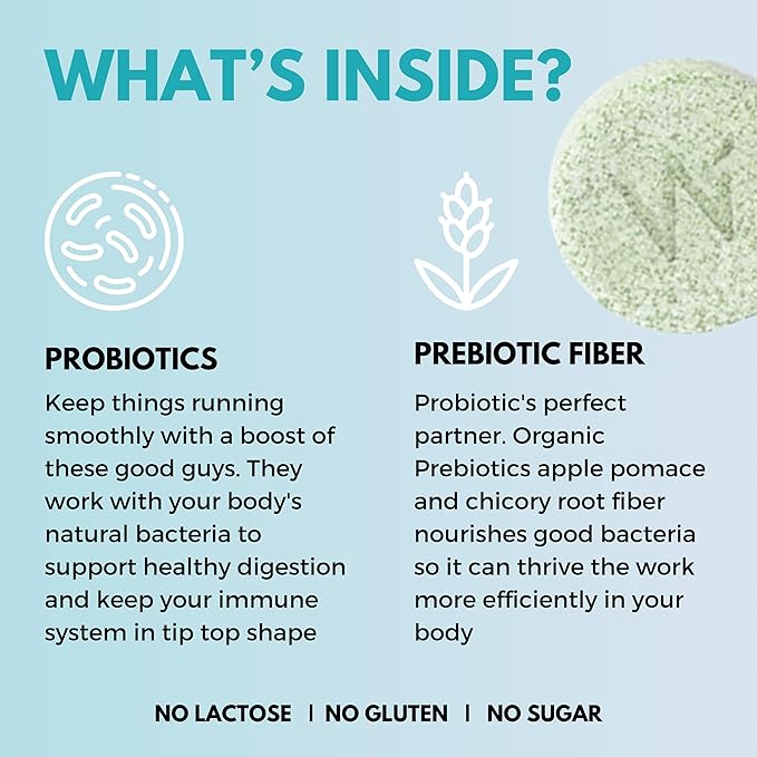 WELLBEING NUTRITION Daily Probiotic + Prebiotic| Plant Based |18 Billion CFU, 6 Strains for Men & Women with Organic Prebiotic Fiber for Digestion, Gut Health, Metabolism | 42 Effervescent Tabs