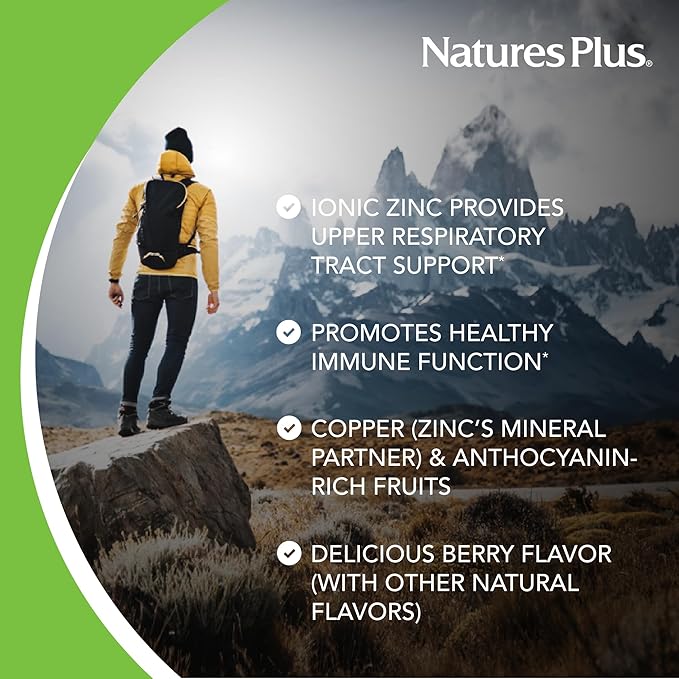 NaturesPlus Immune Zinc Lozenge, Berry - 60 Lozenges - Dual-Action Zinc Formula - Supports Overall Immune Health - Vegan, Gluten Free - 60 Servings