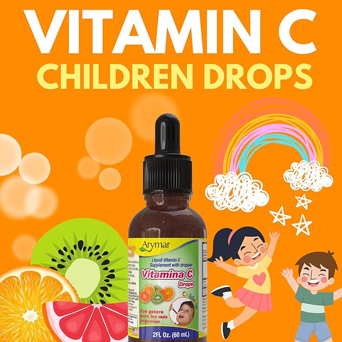 ARYMAR Vitamin C Drops for Children, Immune Support, Antioxidant, Orange Flavor (2 Fl Oz/Pack of 1)