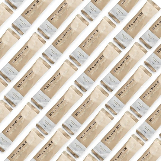 Relumins Marine Collagen Powder Drink Mix - Collagen Peptide with Glutathione, Green Tea, CoQ10, & Hyaluronic Acid Boosts Smooth Glowing Skin - 100 Powder Sachets x Vanilla Flavored + 10 Free Sachets