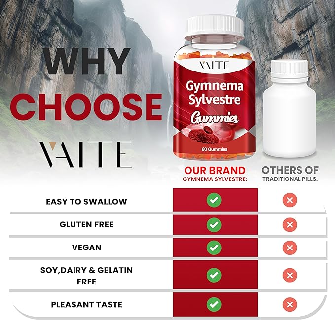VAITE Gymnema Sylvestre Supplements 600mg – 20:1 Leaf Extract Gummies, Non-GMO, Gluten-Free, Vegan-Friendly, Made with Plant-Based Ingredients, with Antioxidant Properties, 60 Chewable Gummies