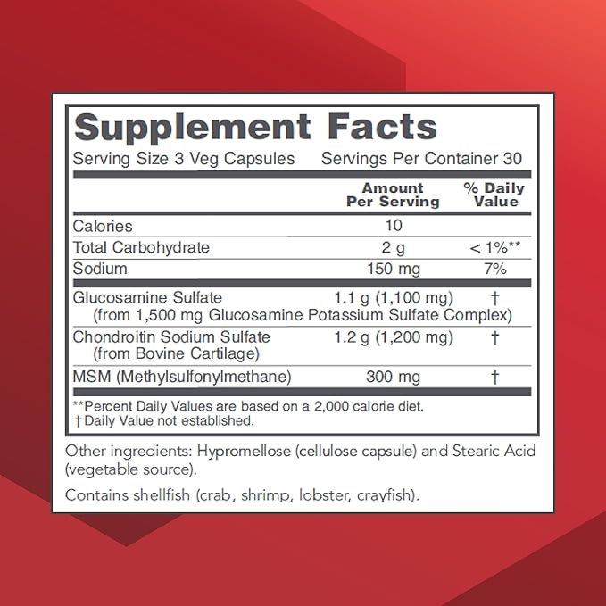 Protocol Glucosamine & Chondroitin with MSM - Joint Support* - Chondroitin MSM Supplement - Non-GMO & Dairy Free - 90 Veg Caps