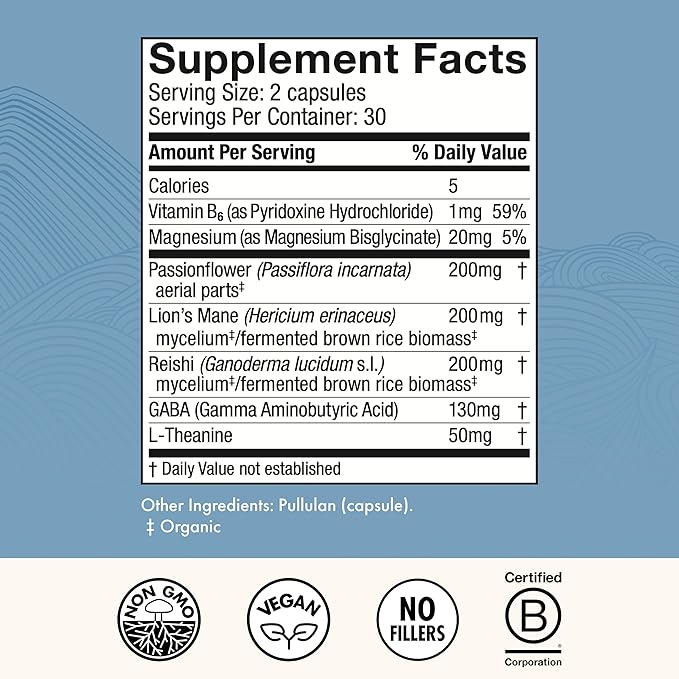 Host Defense MycoBenefits Sleep* Capsules - Rest Support for Healthy Sleep Quality - Calming Supplement with Magnesium, Lion's Mane & GABA - Aids Balanced Rest Cycles - 60 Capsules (30 Servings)*