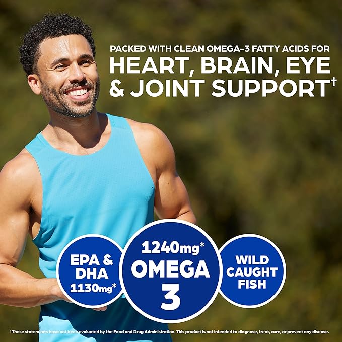 Orgain Fish Oil Omega 3 Supplement 1240mg, EPA & DHA 1130mg, Supports Joint, Eye, Brain & Heart Health, No Mercury or Toxins, Sustainably Sourced from Wild-Caught Fish - 90 Softgels, 45 Day Supply