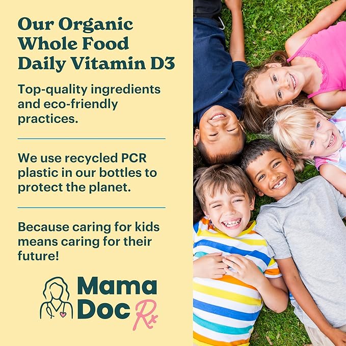Certified Organic Kids and Teens Whole Food Vitamin D3 Chewables | 800 IU | Sugar Free, Vegan, Free of 9 Major Allergens | 2 Month Supply | Ages 3+