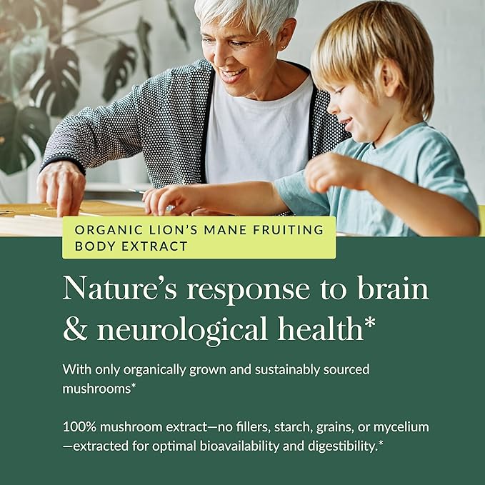 Gaia Herbs Lion’s Mane Mushroom - Brain & Nerve Health Support - 120 Vegan Capsules