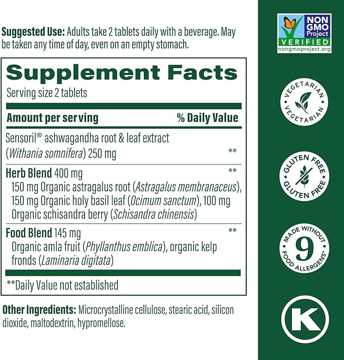 MegaFood Ashwagandha Complex (Formerly Stress Protect) - Ashwagandha Supplements with Astragalus Root & Holy Basil - Vegetarian & Gluten Free Cortisol Supplement - 60 Mini Tablets, 30 Servings