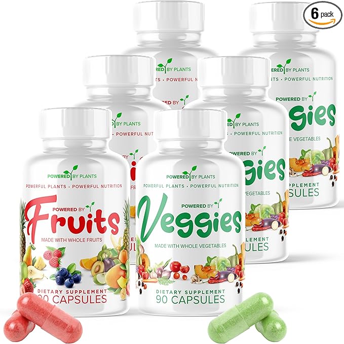 Fruits & Veggies Capsules - Natural Superfood Packed with Vitamins & Minerals - Fruit & Vegetable Supplements for Adults Pack of 6, 90 Capsules Each
