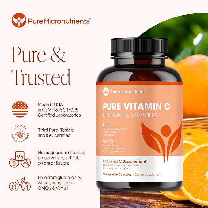 Pure Micronutrients Pure Liposomal Vitamin C - 1400mg Per Serve Supplement - 90 Capsules - High Absorption VIT C Ascorbic Acid Pills