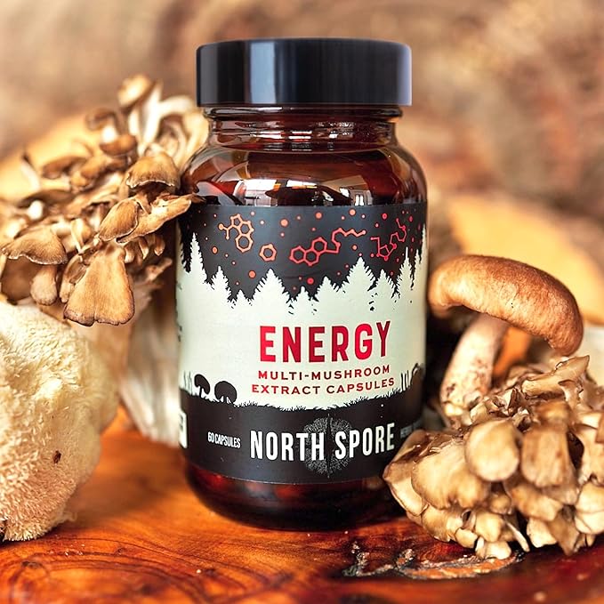 Organic ‘Energy’ Mushroom Supplement | Stamina & Endurance | 60 Day Supply | High Potency Blend | Cordyceps, Reishi, Turkey Tail | 100% Fruiting Body Extracts | Vegan, Non-GMO | Made in USA