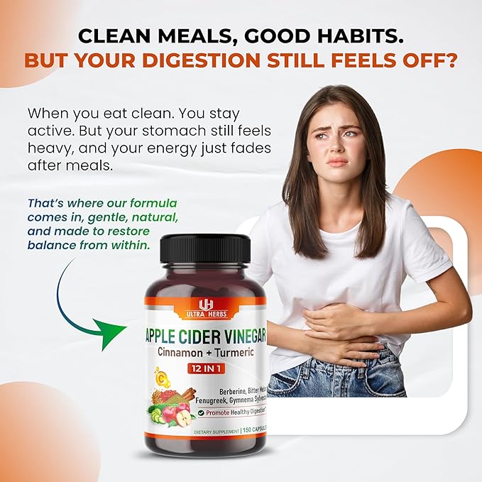 Organic Apple Cider Vinegar Capsules Enhanced with Cinnamon, Turmeric - Ultra Supplement for Digestive, Circulatory, Immunity Support | 150 Capsules