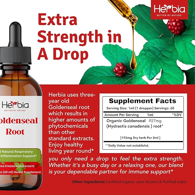 Organic Goldenseal Root Extract-Boost Immunity, Antioxidants, Liquid Alcohol Extract, 60 Servings 2 Fluid oz (60 ml)