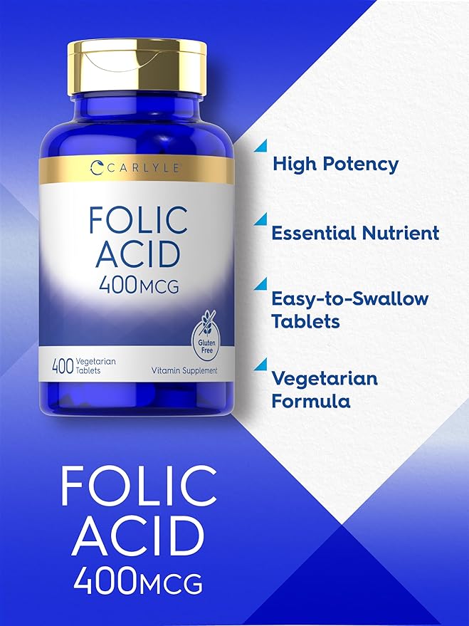 Carlyle Folic Acid 400 mcg | 400 Tablets | Vegetarian, Non-GMO, Gluten Free