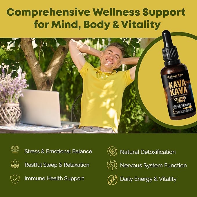 Kava Kava Ashwagandha Extract Liquid Drops - Calming Adaptogen Tincture Supplement with Valerian Root Passionflower Lemon Balm for Mood Sleep Stress Support - Alcohol-Free Vegan Gluten-Free Non-GMO