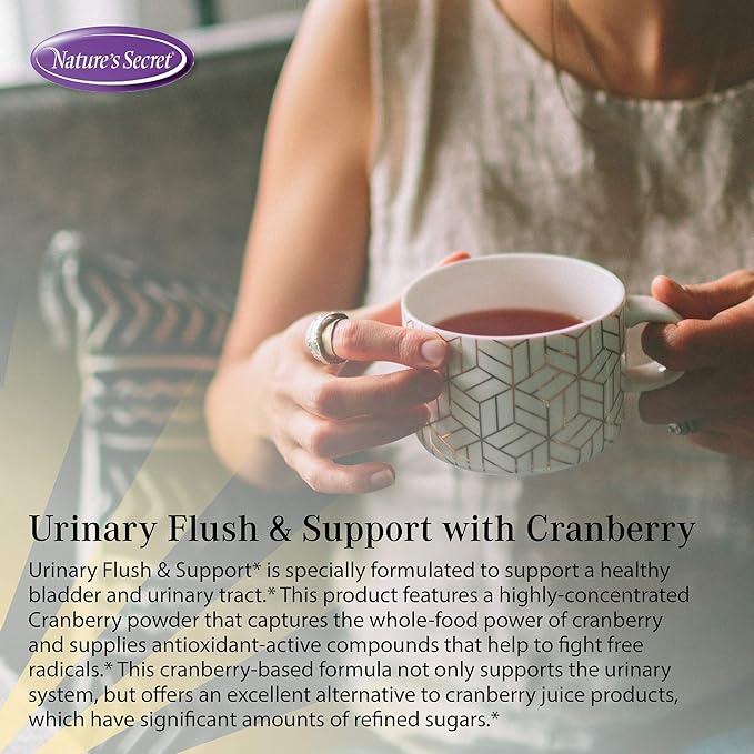 Nature's Secret Urinary Flush & Support with Cranberry Promotes Healthy Bladder & Urinary Tract - 8 Botanical Concentrate Blends to Flush & Soothe - Healthy Elimination & Detoxification - 60 Capsules