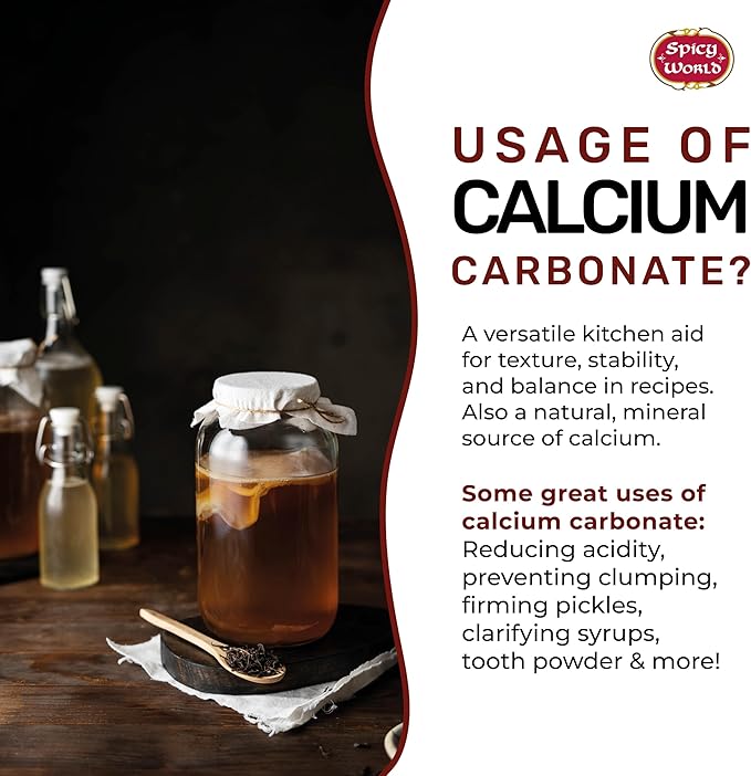 Spicy World Calcium Carbonate Powder 14oz - Dietary Supplement, Food Preservative, Acid Neutralizer