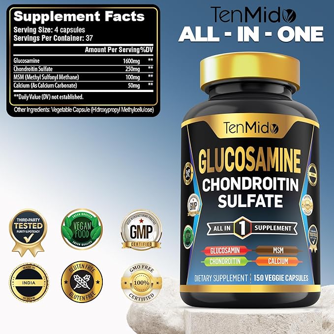 Glucosamine Chondroitin MSM Supplement for Men and Women - 4in1 Formula - Joint & Bone Health Support - 150 Capsules