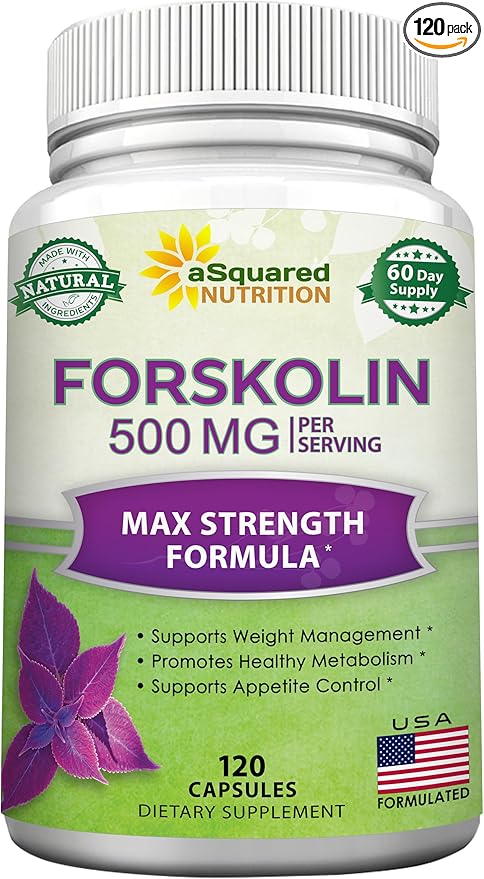 aSquared Nutrition Forskolin 500mg Max Strength -120 Capsules, Natural Supplement for Pure Weight Loss Fuel, Coleus Forskohlii Root-Forskolin Diet Pills, Belly Buster Pure Fat Burner 2X Slim Trim Lose