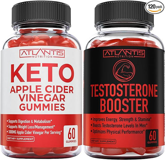 Atlantis Nutrition Keto Apple Cider Vinegar 60 Gummies + Testosterone Booster 2-Pack (120 Gummies)