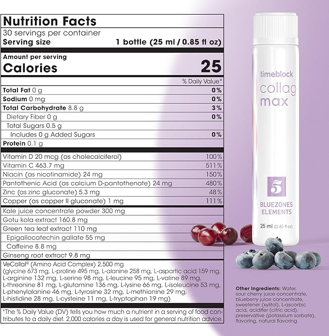 Collagen Max Drink with Vitamins, Amino Acids, Phytonutrients, 30 Bottles