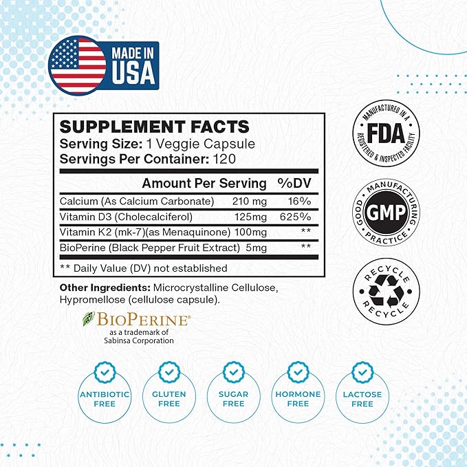 Probiotic Capsules 60 Billion Cfu's & Vitamin K2 (MK7) D3 | 240 Capsules | Free of Top Allergens