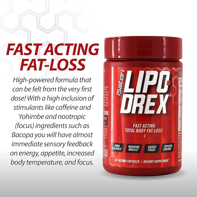 iSatori Lipo-Drex Fat Loss Thermogenic Formula - Focus Blend - Fast Acting Total Body Fat Burner Weight Loss Muscle Maintenance and Appetite Suppressant for Men and Women - 60 Capsules