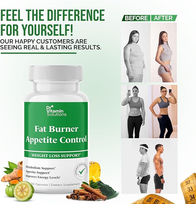 Dr. Vitamin Fat Burner & Appetite Control Weight Loss Supplements for Women & Men - Metabolism Booster w/L-Carnitine, CLA, Chromium - Appetite Suppressant for Weight Loss - 60 Belly Fat Diet Pills