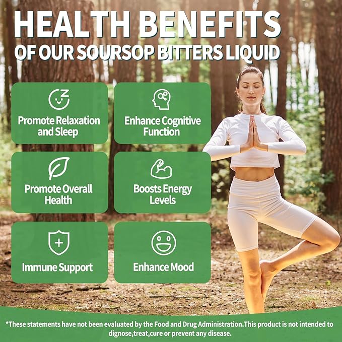 Soursop Graviola Liquid Drops - Organic Soursop Leave Extract with Sea Moss, Vitamin B6&C and Zinc - Soursop Bitters Liquid for Immune Boost, Relax and Sleep - Vegan, Non-GMO, Gluten Free - 2 Fl Oz