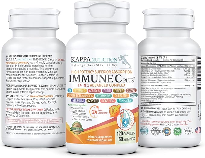 Quercetin 1,000mg, Vitamin C 1,000mg, Zinc 50mg, Vitamin D3 5,000iu, Selenium, Copper, Acerola, Ginger, Rutin, Bitter Orange, Rose Hips, Echinacea, Immune C Plus, 14 in 1 Immune C Plus (120 Count)