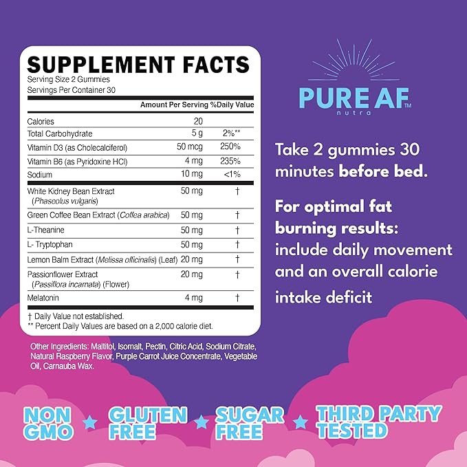 Night Time Fat Burner Gummies, Sleep Supplement & Weight Loss | Skinny Vitamin | Appetite Suppressant & Metabolism Booster | Nighttime Diet Gummies for Women & Men
