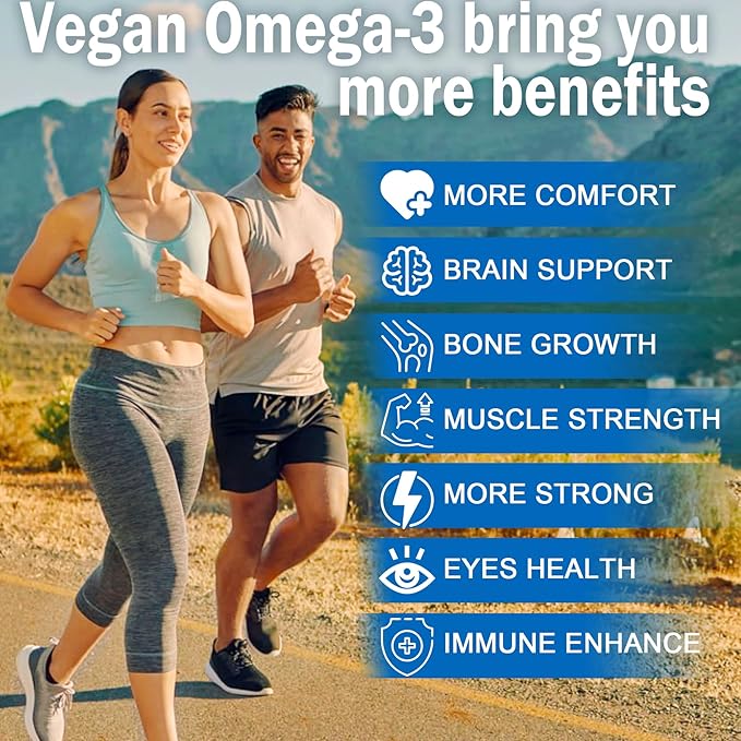 Vegan Omega 3 Gummies 1280mg + Vitamin D3 K2 (MK7), Omega 3 Fish Oil Alternative for Adults, w/Algae EPA 600mg & DHA 400mg, MCT Oil - No Fish Taste - for Brain, Eye, Immune Health, Sugar Free, 1 Pack