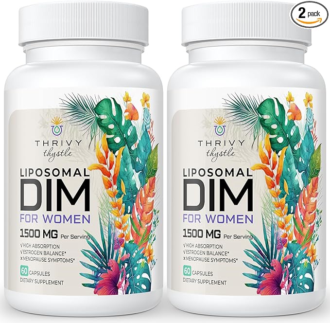 Liposomal DIM Supplement - 1500 mg Women DIM Supplement - Estrogen Supplements Contain Vitamin E, Evening Primrose, Black Cohosh, Omega-3 Fatty Acids, Suitable for Vegetarians (2 Pack)