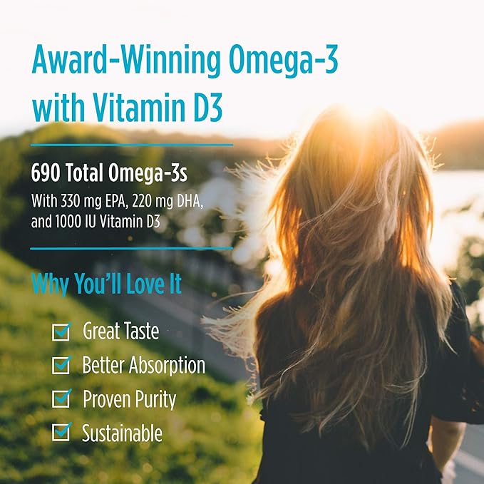 Nordic Naturals Omega-3D, Lemon Flavor - 60 Soft Gels - 690 mg Omega-3 + 1000 IU Vitamin D3 - Fish Oil - EPA & DHA - Immune Support, Brain & Heart Health, Healthy Bones - Non-GMO - 30