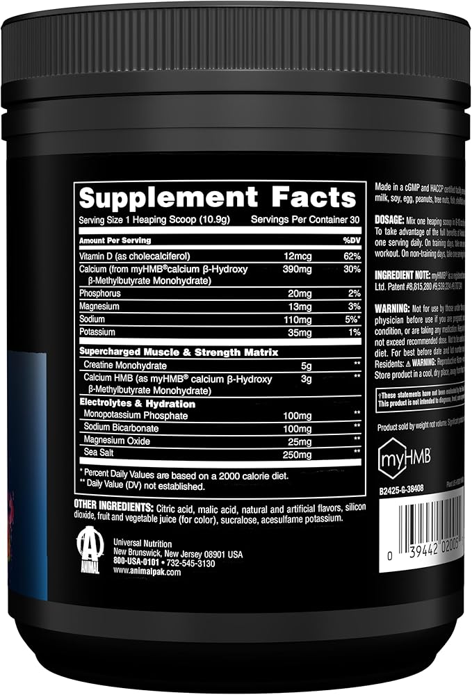 Animal Creatine with Full Dosage 3g HMB – Muscle Growth, Strength & Energy Support – Easy Mix and Delicious Taste - HMB + Electrolytes – 30 Servings – Dragon Berry