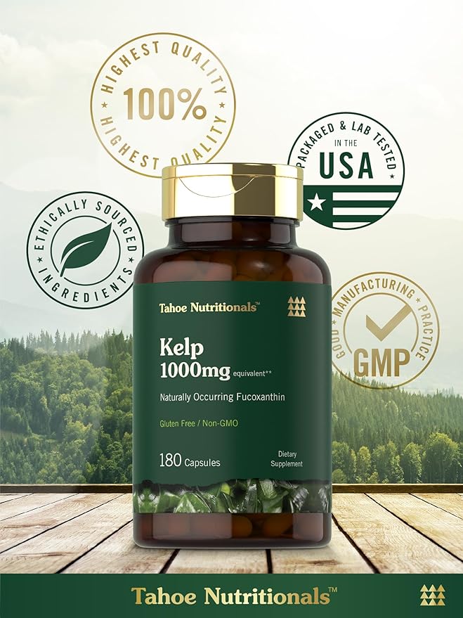 Tahoe Nutritionals Kelp Supplement Capsules | 1000mg | 180 Count | Non-GMO & Gluten Free Extract