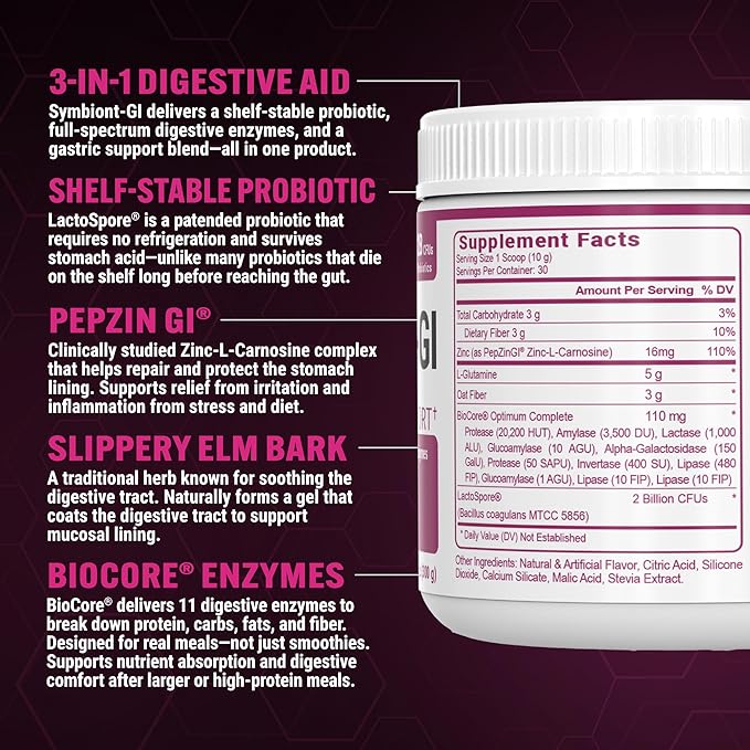 PEScience Complete-GI Gut Health Powder, Raspberry, Probiotics for Women and Men, Digestive Enzymes, Prebiotic Fiber, L Glutamine, Zinc Carnosine, 30 Servings
