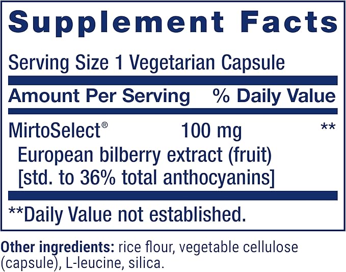 Life Extension Standardized European Bilberry Extract, 100 mg, MirtoSelect® Vaccinium myrtillus, Eye Health, Circulation, Lubrication, Gluten-Free, Non-GMO, Vegetarian, 90 Capsules